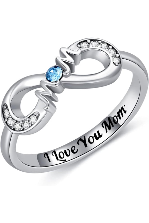 Mothers Day Gift Mom Ring Sterling Silver Infinity Mother Ring with Crystal Gift for Women Mother Grandmother Mother’s Day Gift