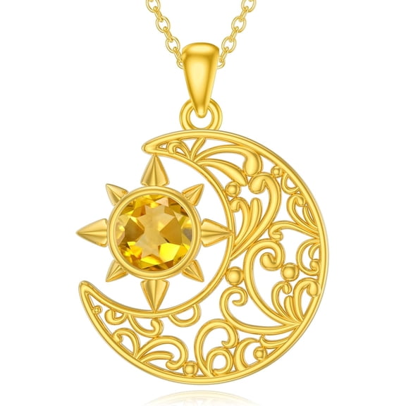 THOYAS Natural Citrine Sun and Moon Pendant Necklace for Women 925 Sterling Silver Genuine Citrine Jewelry Gifts for Her