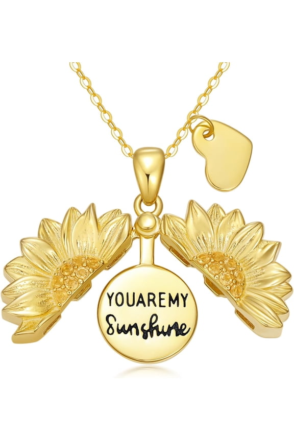 Natural Citrine You Are My Sunshine Necklace for Women 925 Sterling Silver Sunflower Necklace Locket with Engraved Hidden Message Pendant Genuine Citrine Jewelry Gifts for Her