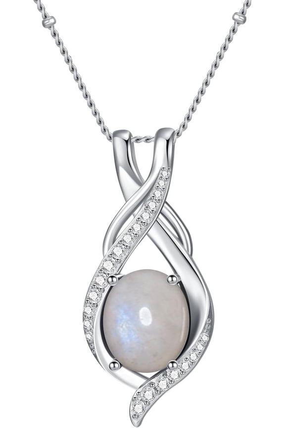 Natural Moonstone Necklace for Women 925 Sterling Silver Twisted Infinity Pendant with Blue Moonstone June Birthstone Jewelry Gift for Her