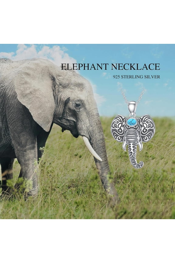 Natural Turquoise Elephant Necklace for Women 925 Sterling Silver Elephant Pendant Necklace Turquoise Animal Jewelry Gifts for Mom Wife