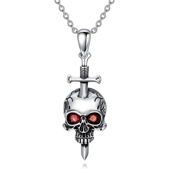 THOYAS Skull Necklace for Women Gothic Sword Skull Pendant Necklace Sterling Silver Jewelry Halloween Gifts