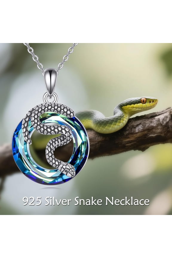 Snake Necklace Sterling Silver Snake Necklace with Crystal Gemstone Serpent Gift for Women