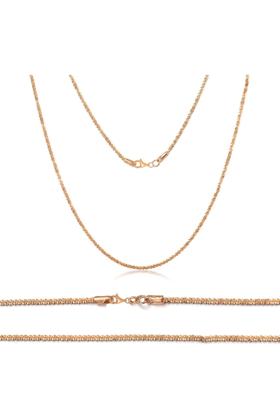 Solid 18k Gold/Plated Gold 1mm/2mm/3mm Gypsophila Chain Necklace Diamond Cut Spring/Lobster Clasp for Women Men 14" 16" 18" 20" 22" 24" 26" 28" 30"