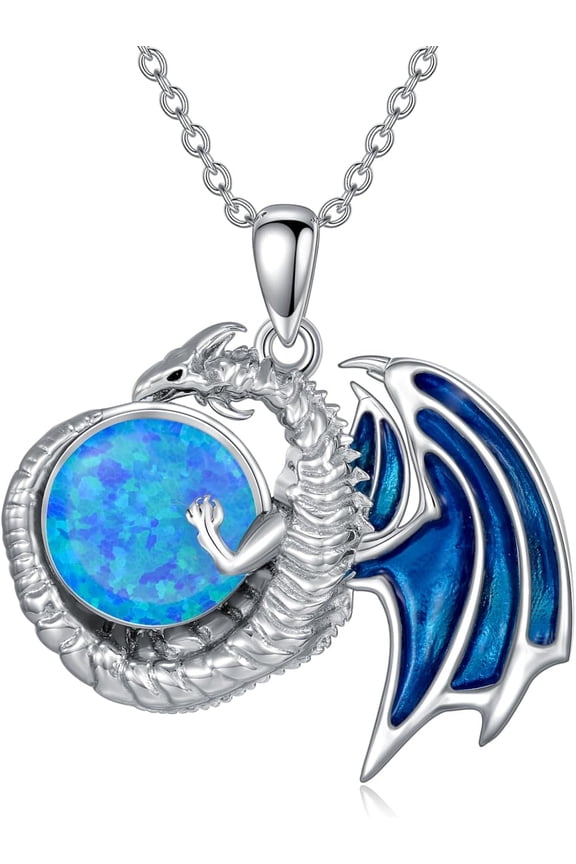 Sterling Silver Dragon Necklace for Women Men,Women Mens Opal Wyvern Necklace Embllished with Opal Jewelry for Women Men-1