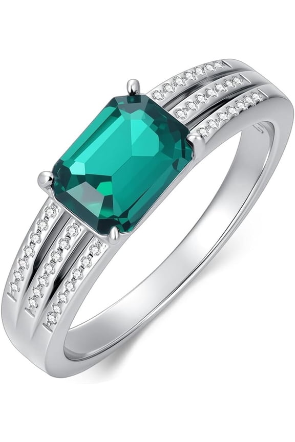 Sterling Silver Simulated Green Emerald Statement Ring for Women