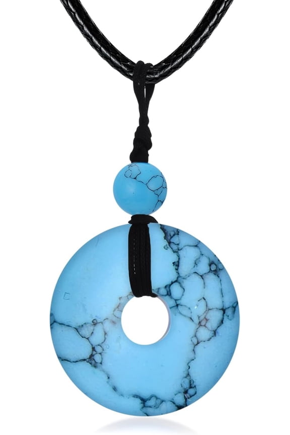 Turquoise/Lapis Lazuli/Tiger Eye/Malachite/Moonstone Necklace for Women Men, Gemstone Pendant Necklace Jewelry Gift for Women Men, Birthday, Anniversary, with 18+2inch Leather Rope Chain