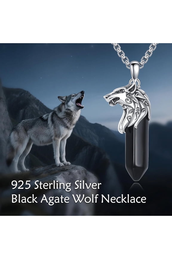 Wolf Black Onyx Necklace for Women S925 Sterling Silver Wolf Black Onyx Necklace Gift for Mom Her