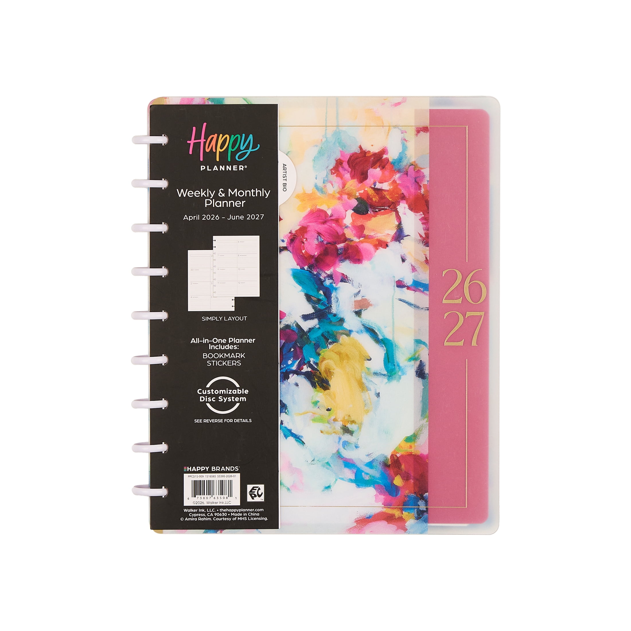 Happy Planner Monthly Weekly Classic Planner (7” x 9.25”) Abstract Expression 15-Month April 2026-June 2027, disc bound system