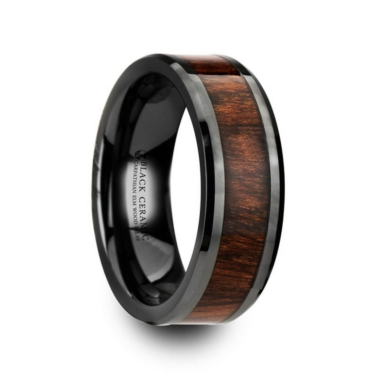 Thorsten THRACIAN Carpathian Wood Inlaid Black Ceramic Ring w/ Bevels Thorsten THRACIAN Carpathian Wood Inlaid Black Ceramic Ring w/ Bevels