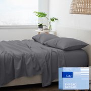 THREAD SPREAD Full Size Cotton Sheets - 400 Thread Count 100% Egyptian Cotton Full Size Sheets 4 PC, Dark Grey, Soft, Cooling Sateen Hotel Sheet Set