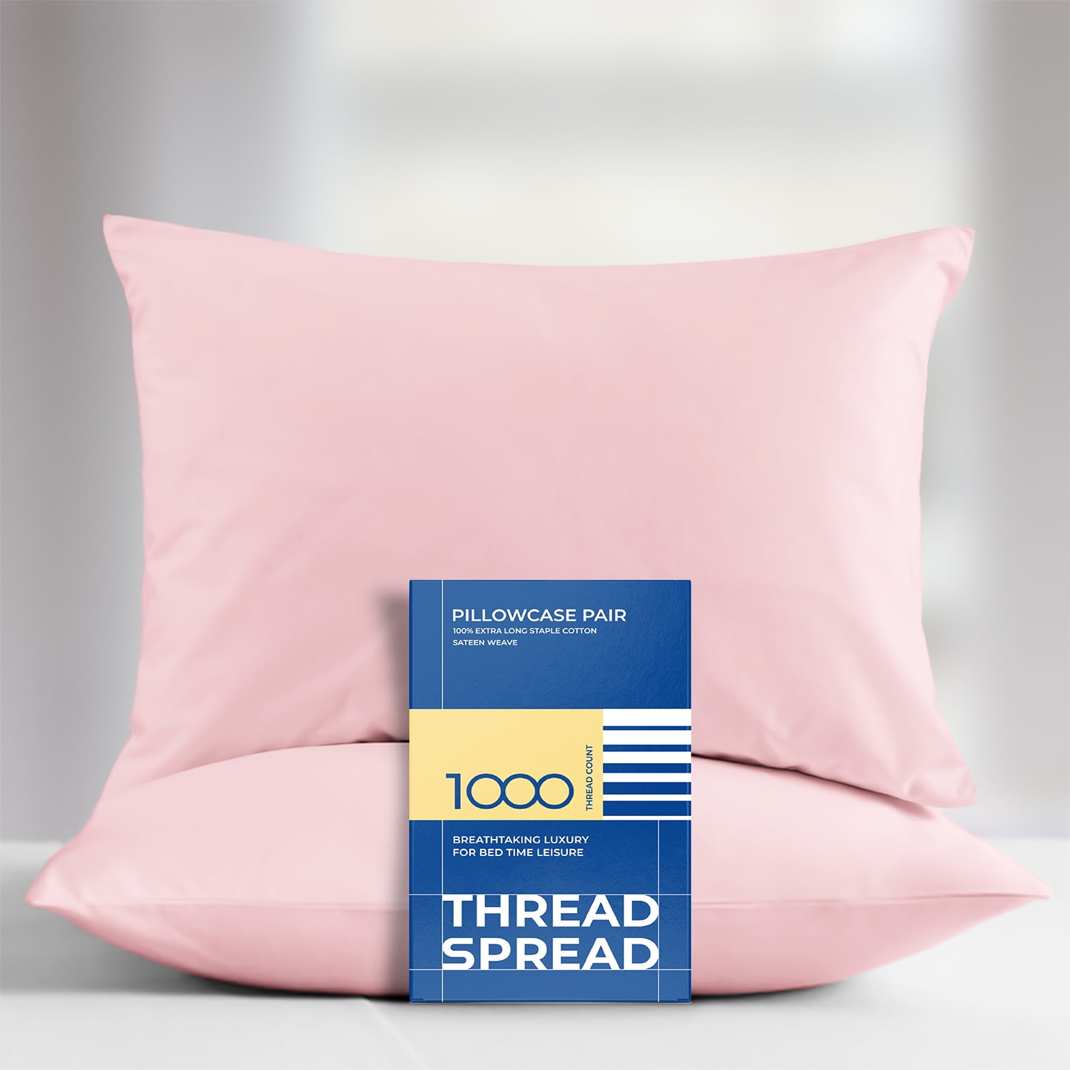 Thread Spread 100% Cotton King Size Pillowcase Set of 2 (Blush), Wrinkle Resistant Sateen Pillow ...