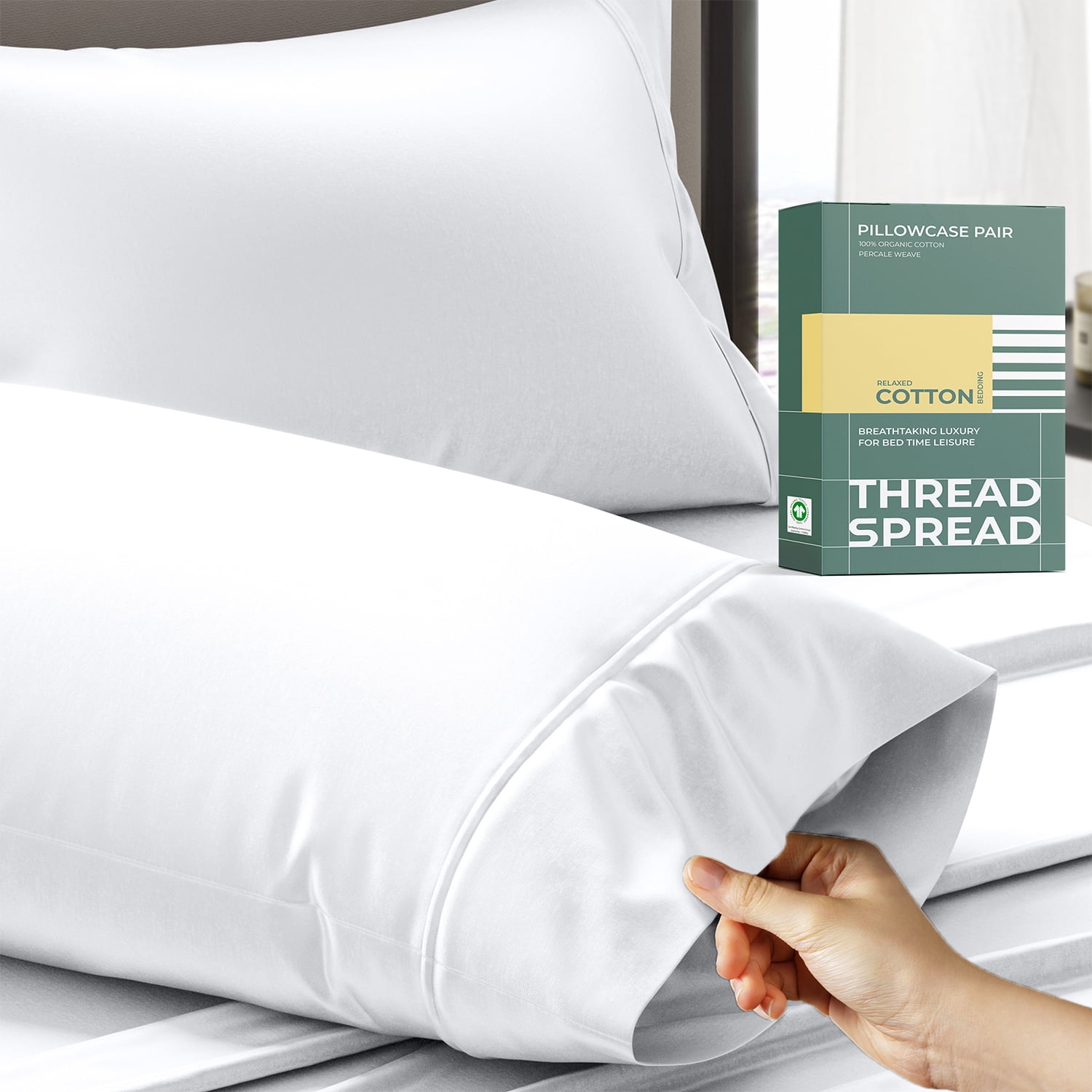Thread Spread 100 Organic Cotton Percale Pillow Cases King Size Set of 2 Cotton Percale Pillowcases King Soft Cooling Pillow Cases for Sleeping Cotton Pillow Covers for King Pillows Ivory Walmart