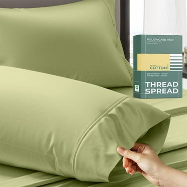 Thread Spread 100% Organic Cotton Pillow Cases Set of 2 Queen / Standard Size - Soft, Cooling, Crisp & Breathable Organic Cotton Percale Weave Pillowcase for Queen Pillow (Sage Green), GOTS Certified