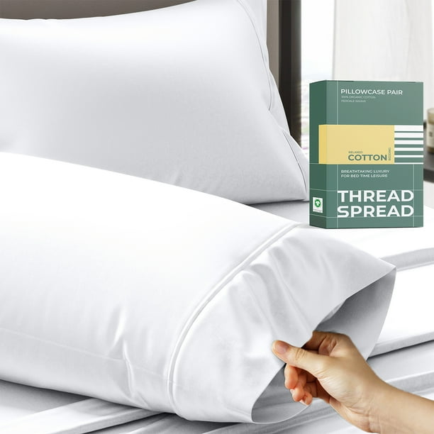 Thread Spread 100 Organic Cotton Percale Pillow Cases Standard Queen Size Set of 2 Percale Pillowcases Standard Queen Soft Cooling Pillow Cases for Sleeping Cotton Pillow Covers White Walmart Business...