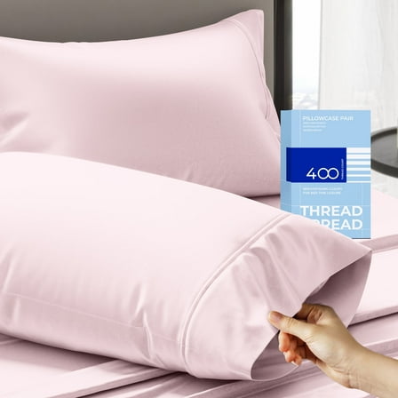 THREAD SPREAD 100% Cotton King Size Pillow Cases Set of 2 - 400 Thread Count Pillow Cases King Size Set of 2 (Blush), Luxuriously Soft Hotel Quality Sateen Weave Pillowcases, Crisp & Cool