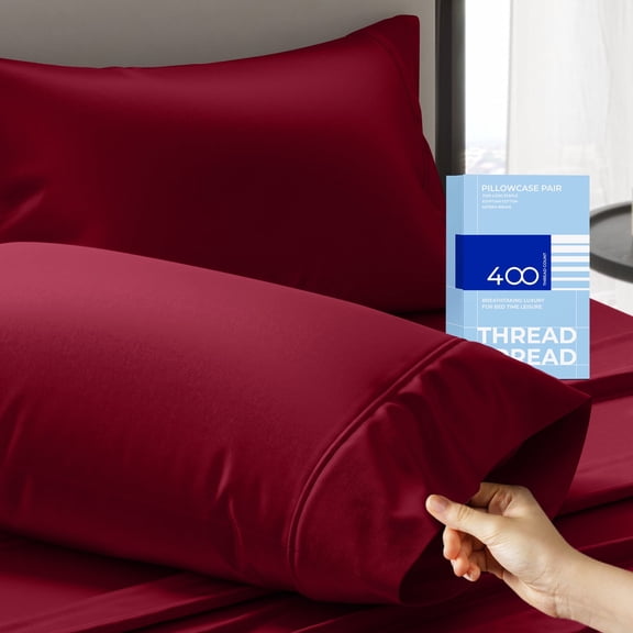 THREAD SPREAD Pillow Cases Set of 2 Standard / Queen Size - 400 Thread Count 100% Cotton Pillow Cases Set of 2, Soft Hotel Pillow Cases (Burgundy)
