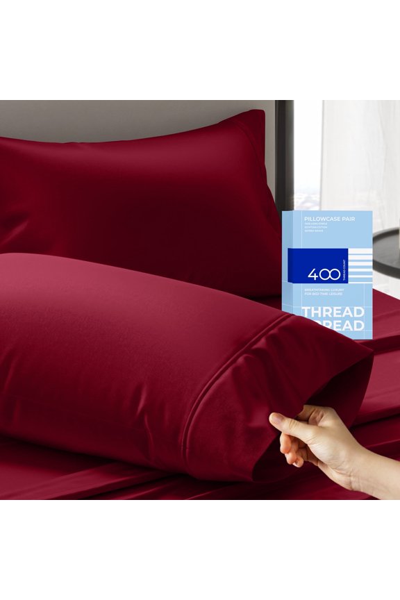Pillow Cases Set of 2 Standard / Queen Size - 400 Thread Count 100% Cotton Pillow Cases Set of 2, Soft Hotel Pillow Cases (Burgundy)