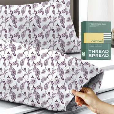 Thread Spread 100% Organic Cotton King Pillow Cases Set of 2 - Soft, Cooling, Crisp Organic Cotton Percale Weave Printed Pillowcase for King Size Pillow (Paisley Print), GOTS Certified