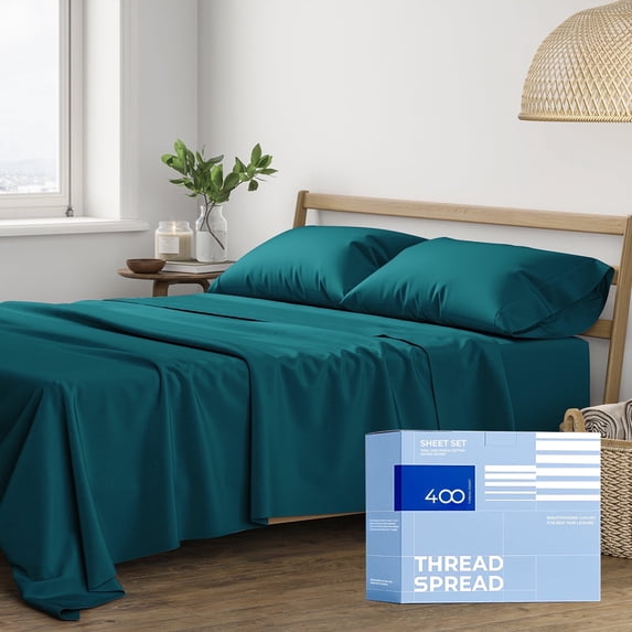 THREAD SPREAD Split King Sheets For Adjustable Bed - 400 Thread Count 100% Egyptian Cotton Sheets (5 PC, Teal), Soft Cooling Sateen Hotel Sheet Set