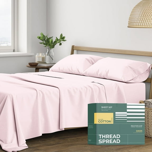 Thread Spread 100% Organic Cotton Sheets King Size - 4 PC Organic Cotton King Size Percale Weave Sheet Set, Soft, Cooling, Crisp & Breathable, 16" Deep Pocket Hotel Quality Bedding Set - Blush