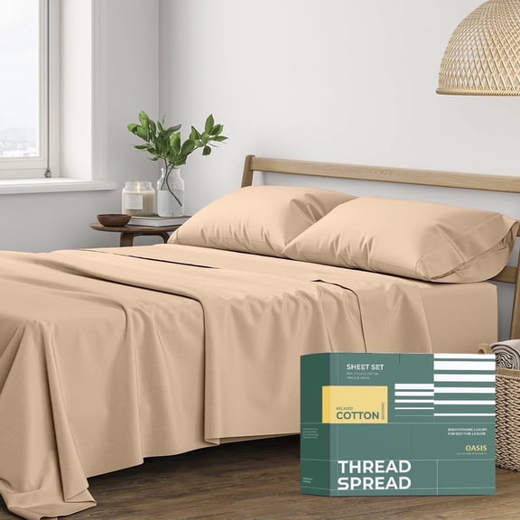 THREAD SPREAD 100% Organic Cotton King Size Sheets - Cotton Sheets King Size(4 PC, Taupe), Crisp, Cooling Percale Weave Sheet Set