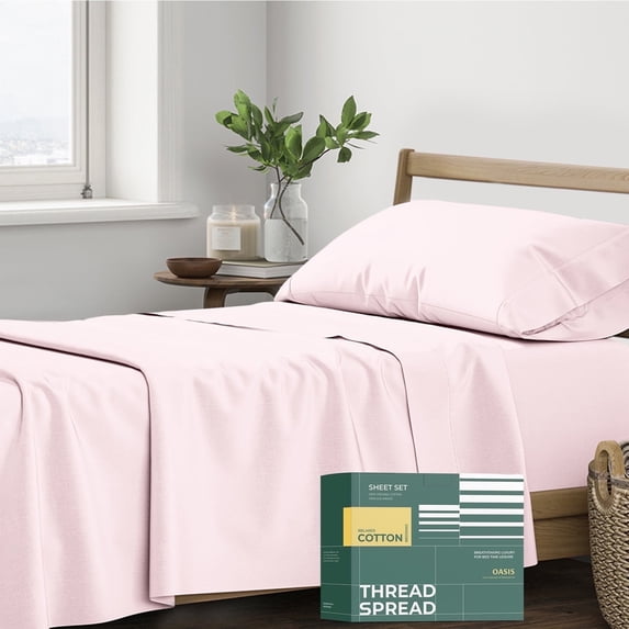 THREAD SPREAD 100% Organic Cotton Sheets Twin XL Size - Percale Weave Cotton Sheets Twin XL Size (3 PC, Blush), Soft Cooling Hotel Sheet Set