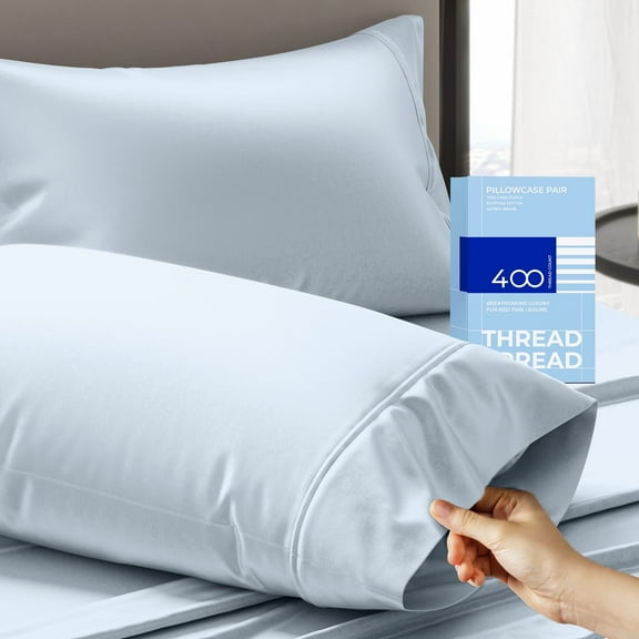 THREAD SPREAD Pillow Cases Set of 2 Standard / Queen Size - 400 Thread Count 100% Cotton Pillow Cases Set of 2, Soft Hotel Pillow Cases (Light Blue)