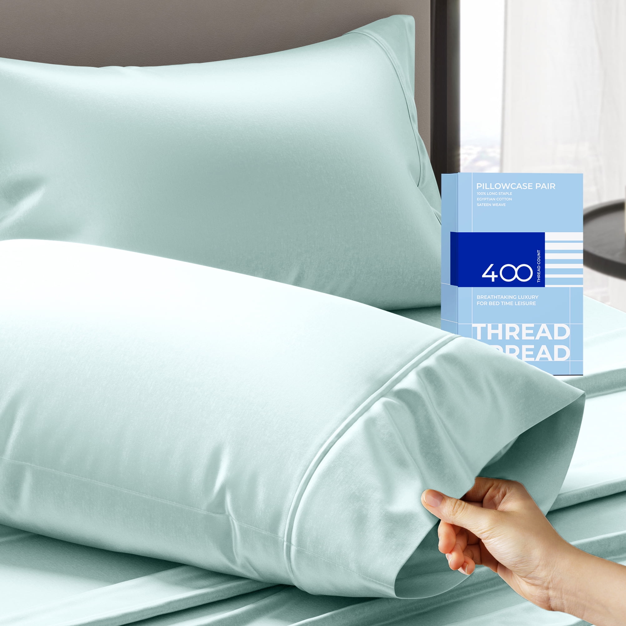 Seafoam Cotton Sateen Standard/Queen Pillowcase Set of 2