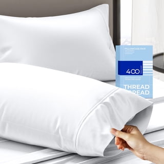 THREAD SPREAD Pillow Cases Set of 2 Standard / Queen Size - 400 Thread Count 100% Cotton Pillow Cases Set of 2, Soft Sateen Hotel Pillow Cases (White)