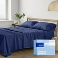 thumbnail image 1 of THREAD SPREAD 400 Thread Count King Cotton Sheets - 4 PC King Size Bed Sheet Set Cotton (Navy Blue), Soft, Cooling, Hotel-Quality 16" Deep Pocket Sateen Bedsheet for Hot Sleepers (Fits 18" Mattress), 1 of 9