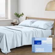 THREAD SPREAD King Sheets Cotton - 400 Thread Count 100% Egyptian Cotton Sheets King Size 4 PC, Light Blue, Soft, Cooling Sateen Hotel Sheet Set
