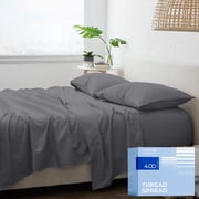 THREAD SPREAD Full Size Cotton Sheets - 400 Thread Count 100% Egyptian Cotton Full Size Sheets 4 PC, Dark Grey, Soft, Cooling Sateen Hotel Sheet Set
