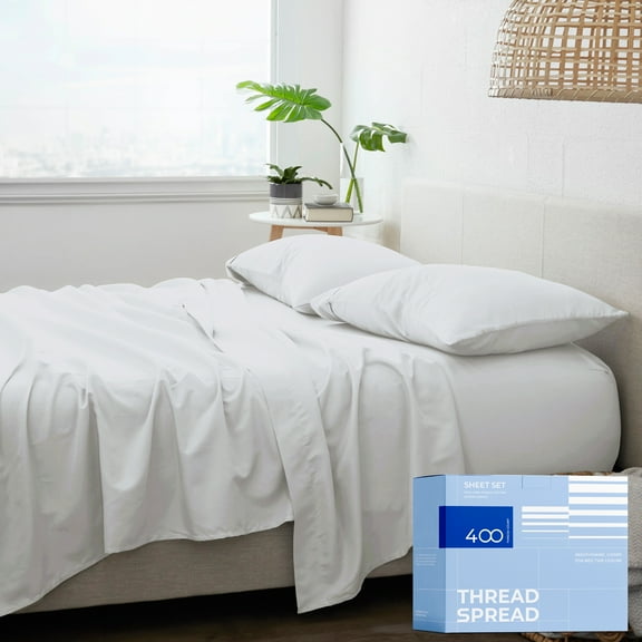 THREAD SPREAD Full Size Sheets Set Cotton - 400 Thread Count 4 PC 100% Cotton Full Size Sheet Sets, 16” Deep Pocket Full Size Sheets Set, Cooling Sheet Set, Luxury Hotel Sheets & Pillowcases (Silver)