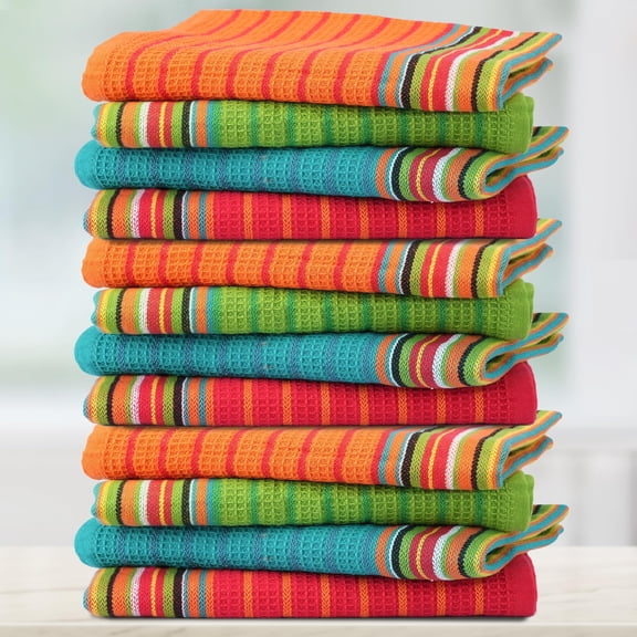 THREAD SPREAD Kitchen Dish Towels, 100% Cotton Salsa Towels, Set of 12 (16x28 Inches), Multi Purpose Cooking Drying Restaurant Bar Cleaning Cloth Napkin, Highly Absorbent, Lint Free (Red & Orange)