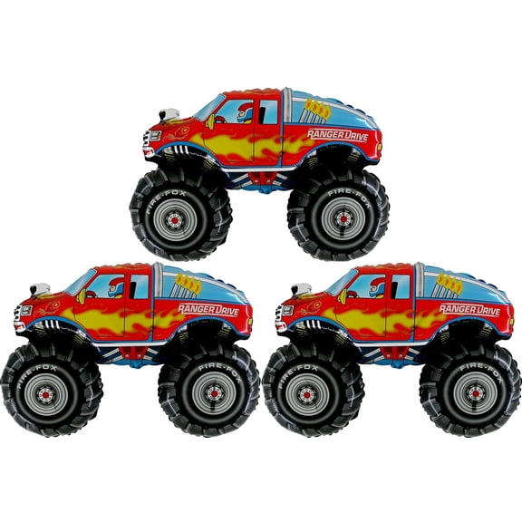 THREE 28" Monster Truck Shaped Foil Balloons