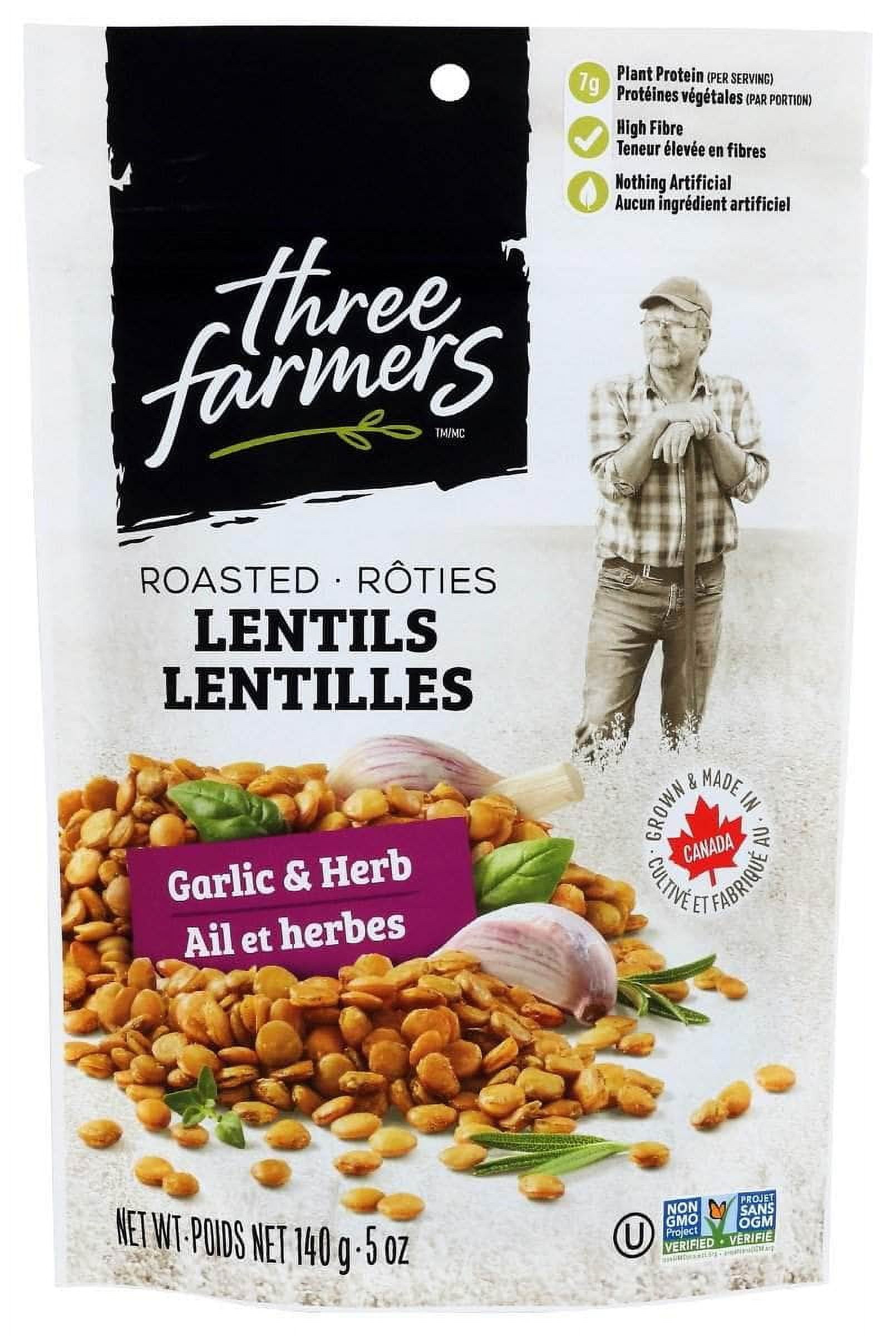 THREE FARMERS FOODS INC SNACK LENTIL GARLIC HERB, 140 GM Pack of 6