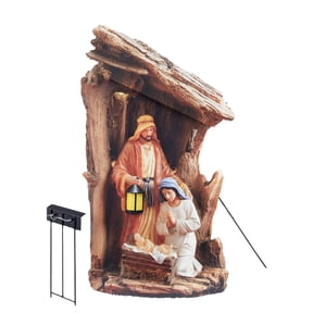 THREE KINGS GIFTS Silent Night Lighted Outdoor Nativity, 55 Inch Metal Holy Family Christmas Yard Dcor with LED Lighting, Foldable Manger Scene Lawn Display