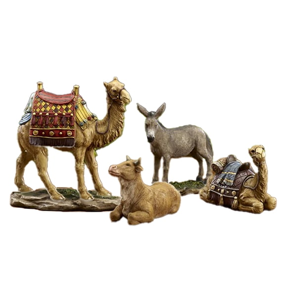 THREE KINGS GIFTS XL Nativity Animal Figurine Set for 14 Inch Nativity Scene Standing Camel Kneeling Camel Ox & Donkey Christmas Stable Accessories Religious Holiday Tabletop Display Dcor