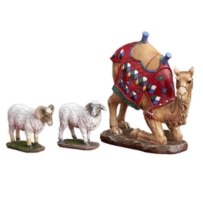 THREE KINGS GIFTS XL Nativity Camel & Awassi Sheep Figurine Set for 14 Inch Nativity Scene  Extra Large Kneeling Camel with Ram & Ewe Christmas Stable Accessories Religious Holiday Dcor