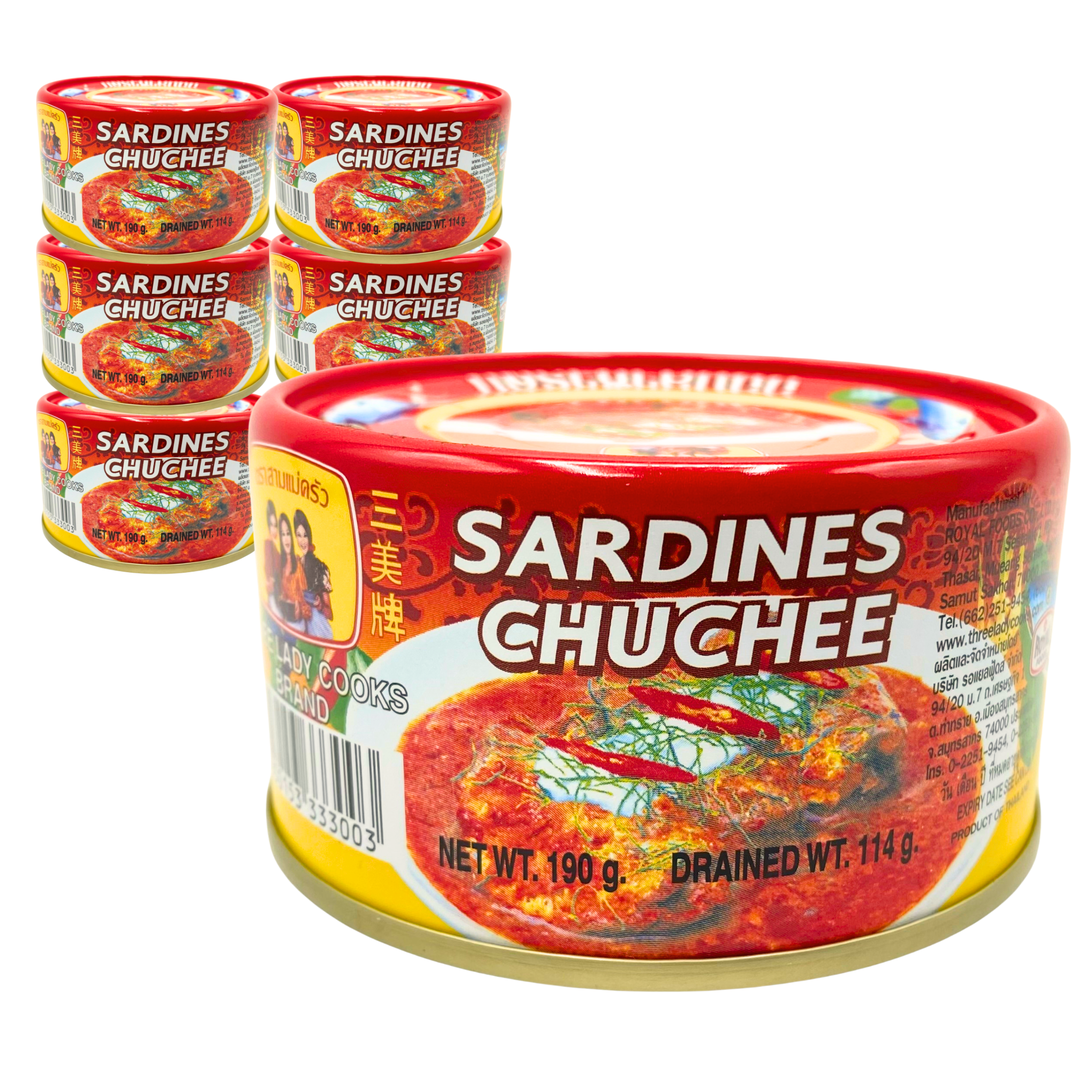 (6 pack) THREE LADY COOKS Canned Sardines in Chuchee Sauce, Thai Curry Style, 6.7 oz, Wild Caught, Ready-to-Eat Thai Canned Seafood
