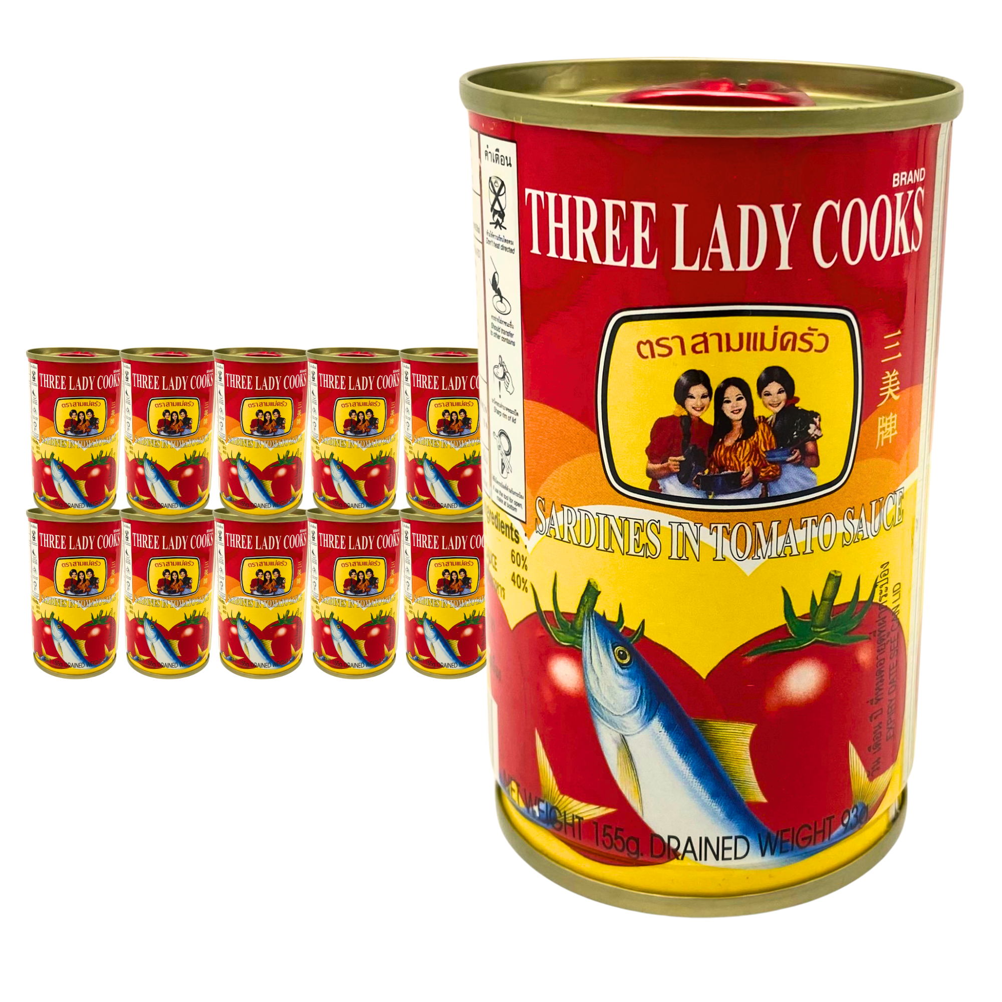 (10 pack) THREE LADY COOKS Canned Sardines in Tomato Sauce, 5.47 oz, Wild Caught Sardines, Ready-to-Eat Thai Canned Seafood