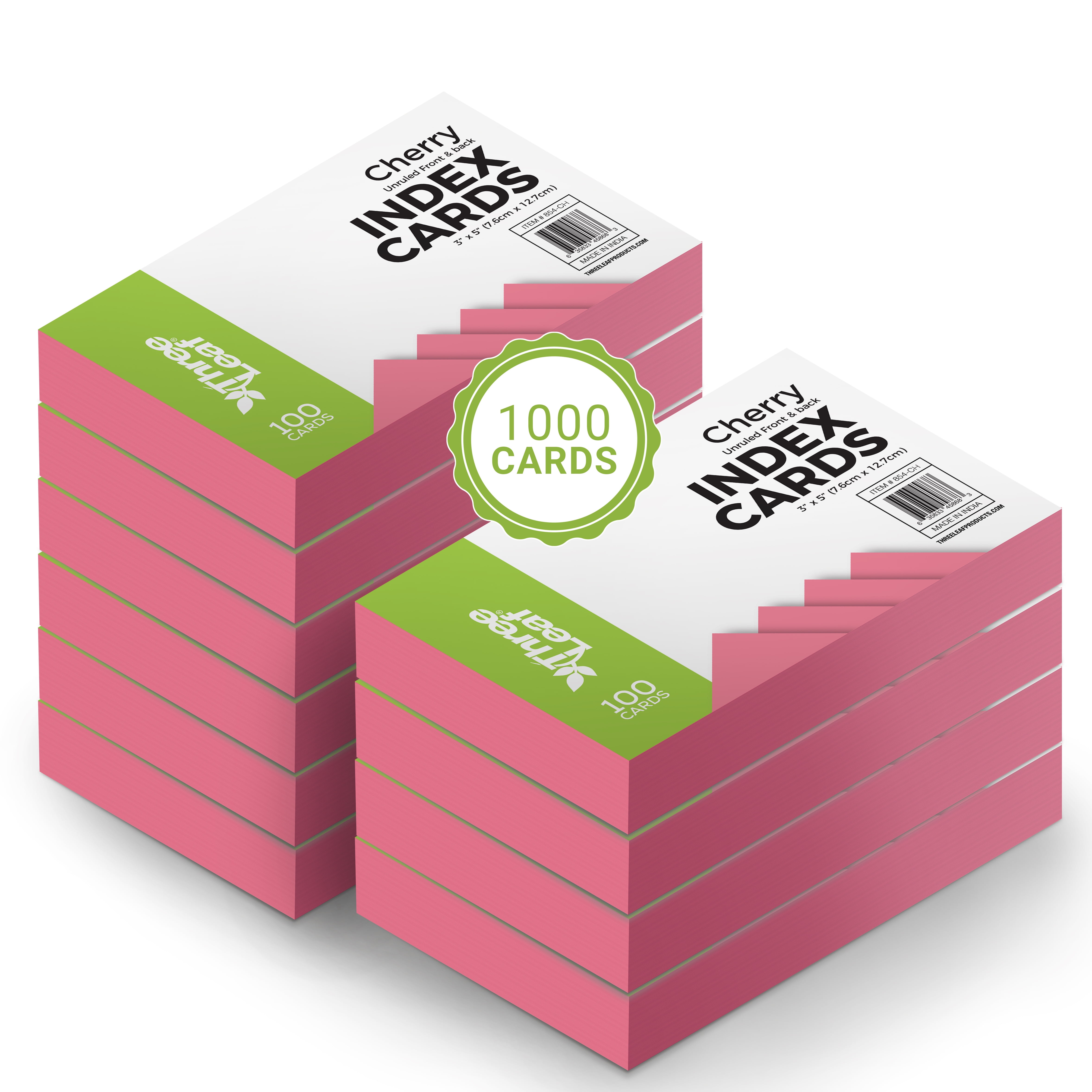 THREE LEAF 3 X 5, INDEX CARDS UNRULED, 1000 CT. (100 x 10) CHERRY