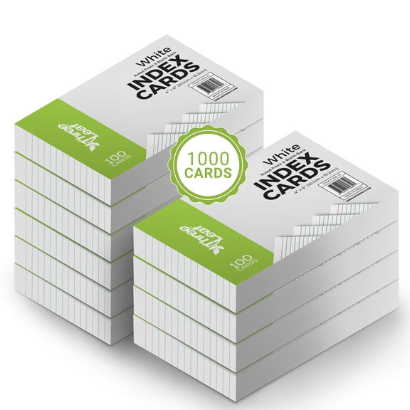 THREE LEAF 4 X 6, INDEX CARDS RULED, 1000 CT. (100 x 10) WHITE, Ruled Flash Cards, Study Card, Memo Pad, For To-Do List, Art And Craft Projects