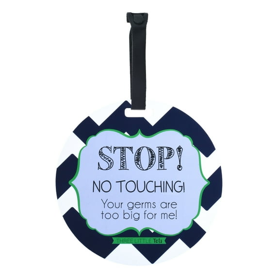 THREE LITTLE TOTS- No Touching Baby Car Seat Sign for Newborns Car Seat or Stroller (Navy/Green)