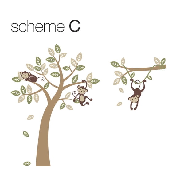 THREE MONKEY TREE DECAL WITH BRANCH VINE
