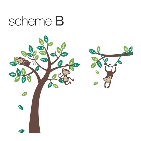 THREE MONKEY TREE DECAL WITH BRANCH VINE