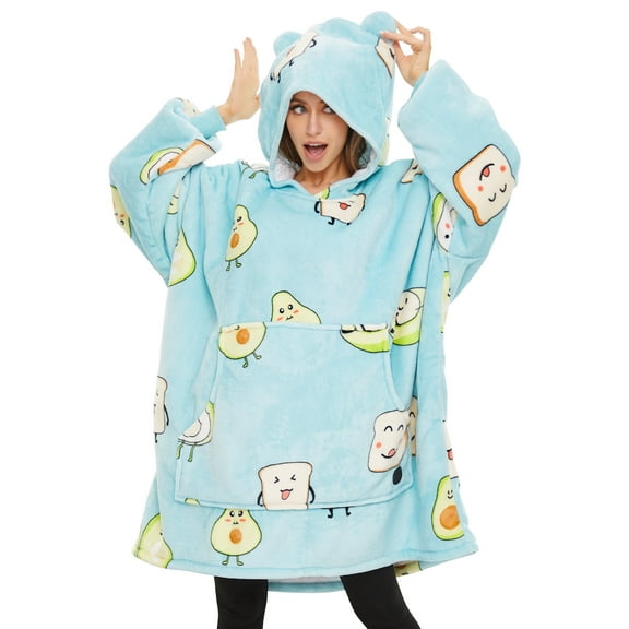 THREE POODLE Avocado Green Oversized Hooded Sweatshirt Blanket, Cozy Home Comfort for Women Men