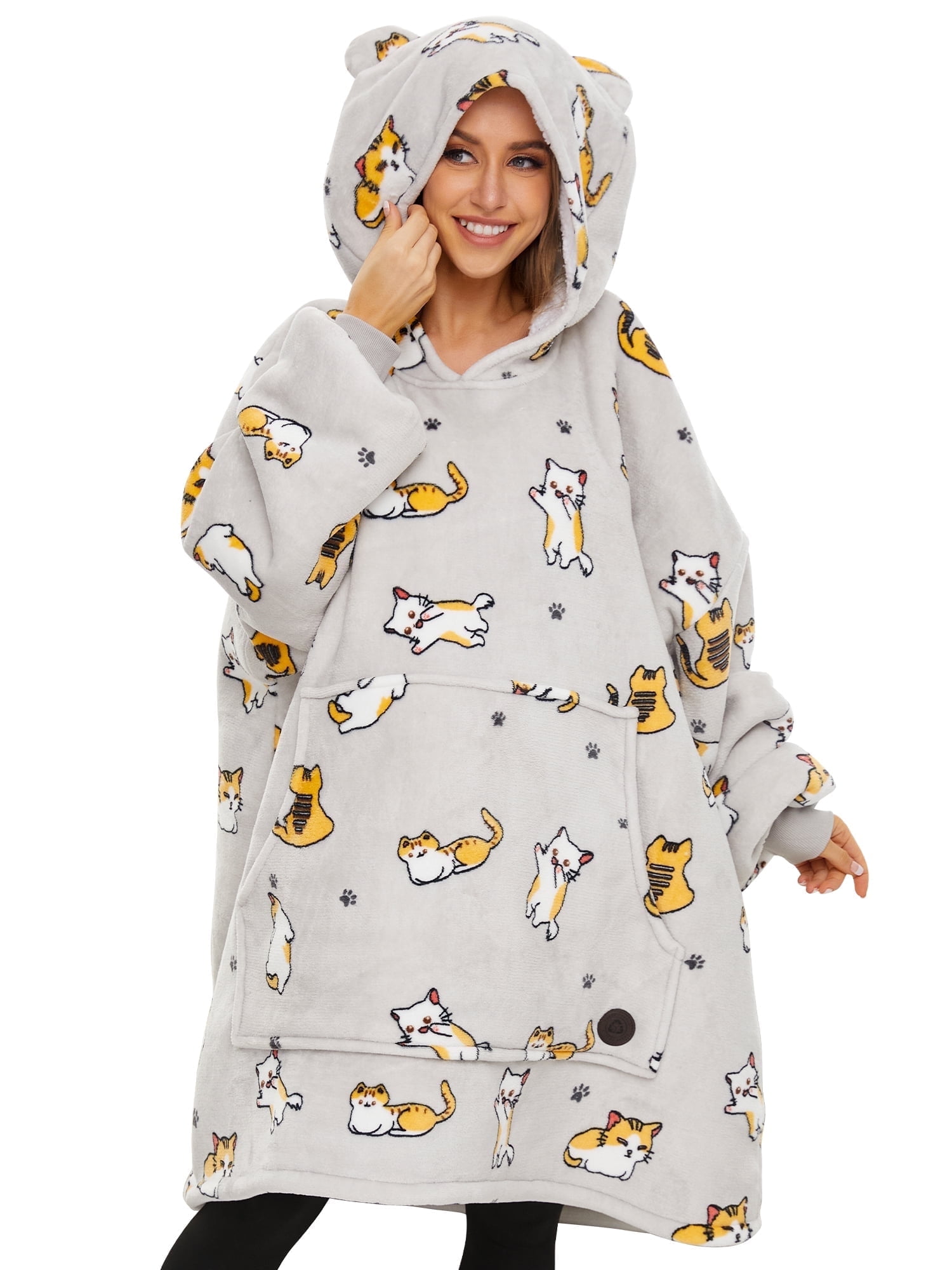 THREE POODLE Cat Oversized Cozy Warm Hooded Sweatshirts
