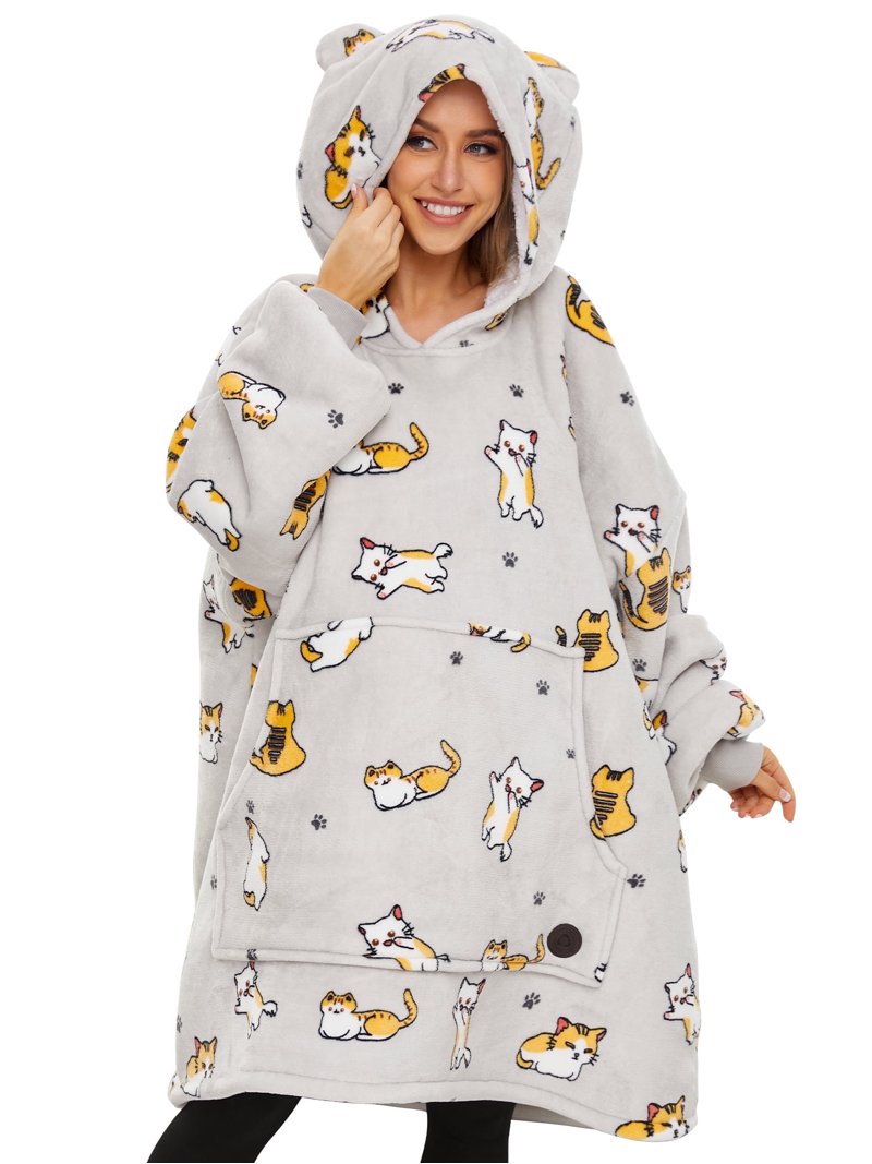 Three Poodle Oversized Sherpa Fleece Hoodie Blanket, Warm Cozy